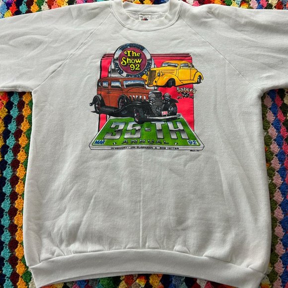 Vintage 1992 Hot Rod Car Show Neon Crewneck Sweatshirt 90s Retro Unisex … - Picture 8 of 15